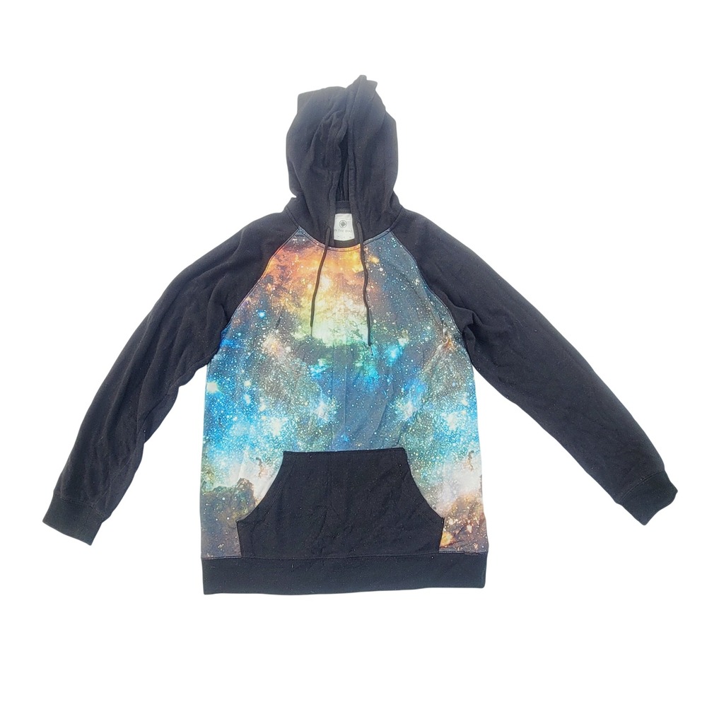 On The Byas Galaxy Print Hoodie Mens Size M Black Blue Space Nebula Pullover